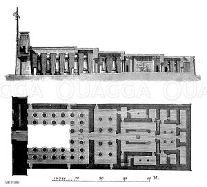 Tempel des Chensu zu Karnak (Längendurchschnitt und Grundriss) [Digital]