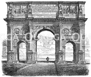 Konstantinsbogen, Triumphbogen in Rom, errichtet zu Ehren Kaisers Konstantins in Erinnerung an dessen Sieg bei der Milvischen Brücke (im Jahre 312) über seinen Widersacher Maxentius. (Baldinger) [Digital]