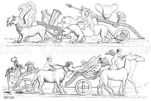 Triumphzug des Eros, Gott der Liebe, mit von Löwen, Pferden und Widder gezogenen Wagen [Digital]