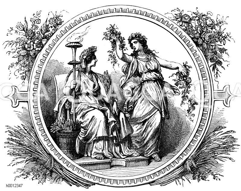 Demeter, Göttin der Fruchtbarkeit der Erde, des Getreides, der Saat und der Jahreszeiten, und Chloris, Göttin der blühenden Natur [Digital]