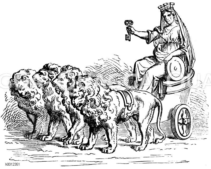 Kybele, große Göttermutter, auf von Löwen gezogenem Wagen [Digital]