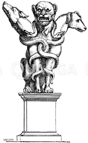Cerberus (Nach einer Bronzestatuette), Zerberus, Kerberos, Höllenhund und Torhüter, der den Eingang zur Unterwelt bewacht [Digital]