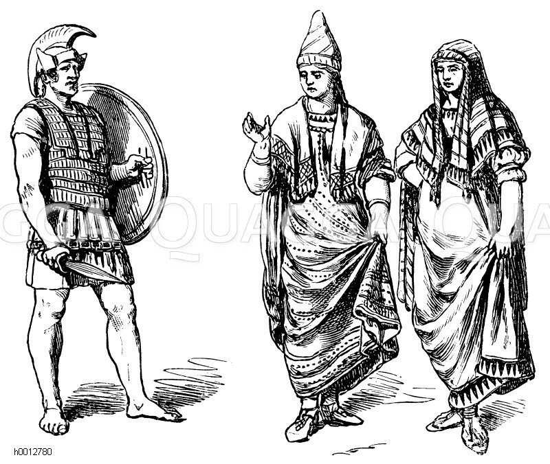 Etrusker, links: Krieger, mitte und rechts: Vornehme Frauen [Digital]
