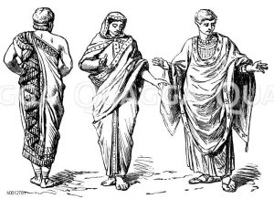 Etrusker, links: Tebenna, mitte und rechts: Vornehme Tracht [Digital]