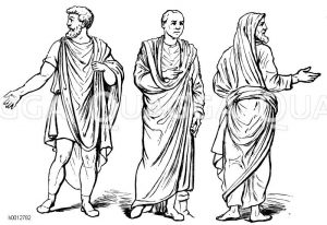 Römer, links: Tunica mit lacerna, mitte: Toga, alte Form, rechts: Toga, cinctus gabinus [Digital]