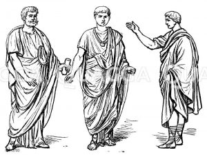 Römer, links und mitte: Toga, volle Form, rechts: Tunica mit palluium (Himátion) [Digital]