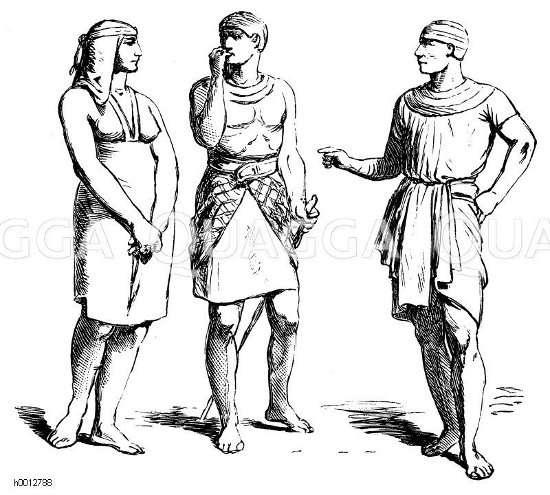 Ägypter, Links: Frau und Mann (Altes Reich), Rechts: Mann (Neues Reich) [Digital]