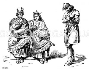 Franzosen (900-1200), links: König und Königin, 10. Jahrhundert, rechts: Mann aus dem Bolke, 11. Jahrhundert [Digital]