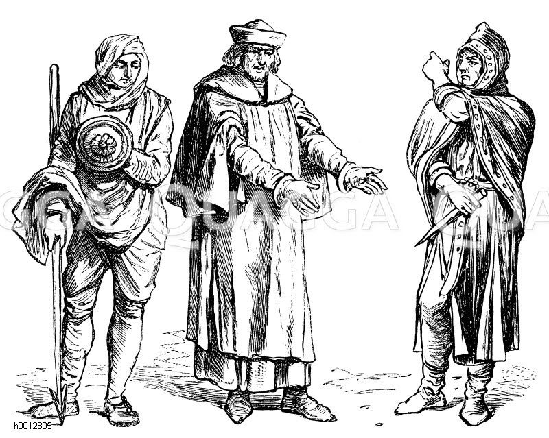 Anglo-Normannen (1000-1200), links: Krieger, mitte: Bürger, rechts: Vornehmer Mann [Digital]