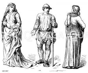 Deutsche, links: Dame, 12. Jahrhundert, mitte: Mann 11. Jahrhundert, rechts: Dame, 11. Jahrhundert [Digital]