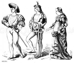 Italiener (1400-1500), links: Edelmann, Ende des Jahrhunderts, Siena, mitte: Edelmann, Venedig, rechts: Edeldame, erste Hälfte des Jahrhunderts, Venedig [Digital]