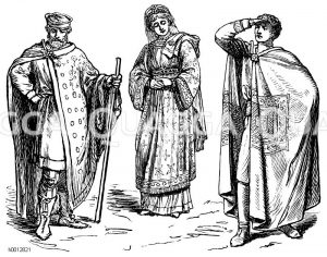 Spätrömisch-christlich, links: Vornehmer Römer, mitte: Dame, rechts: Staatsbeamter [Digital]