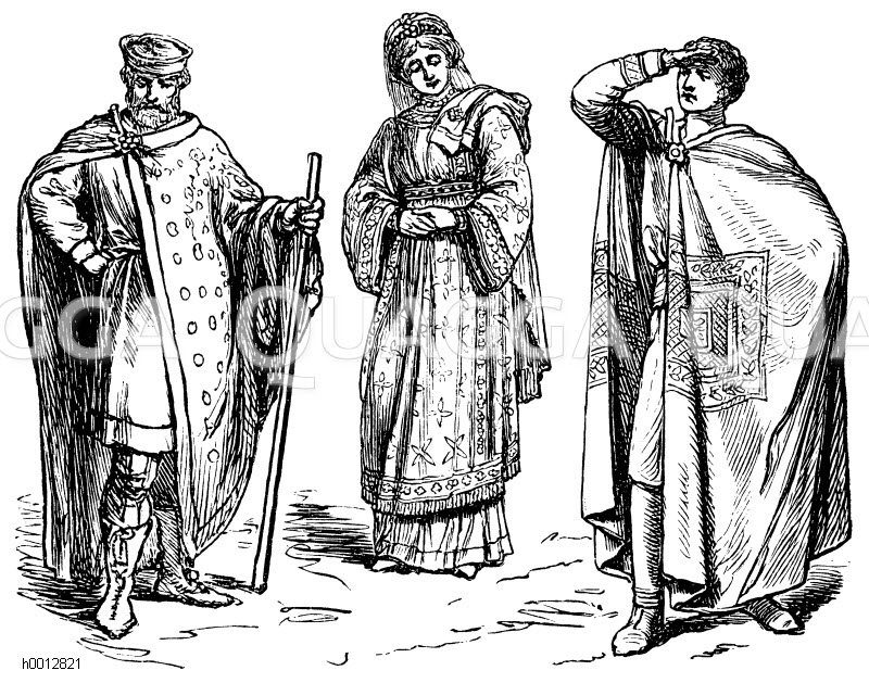 Spätrömisch-christlich, links: Vornehmer Römer, mitte: Dame, rechts: Staatsbeamter [Digital]