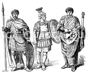 Spätrömisch-christlich, links: Feldherr (Aetius 451), mitte: Offizier, rechts: Konsul [Digital]