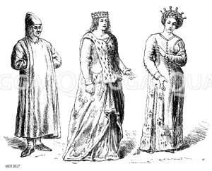 Engländer (1300-1400), links: Bürger, mitte: Königin, rechts: Vornehme Frau [Digital]