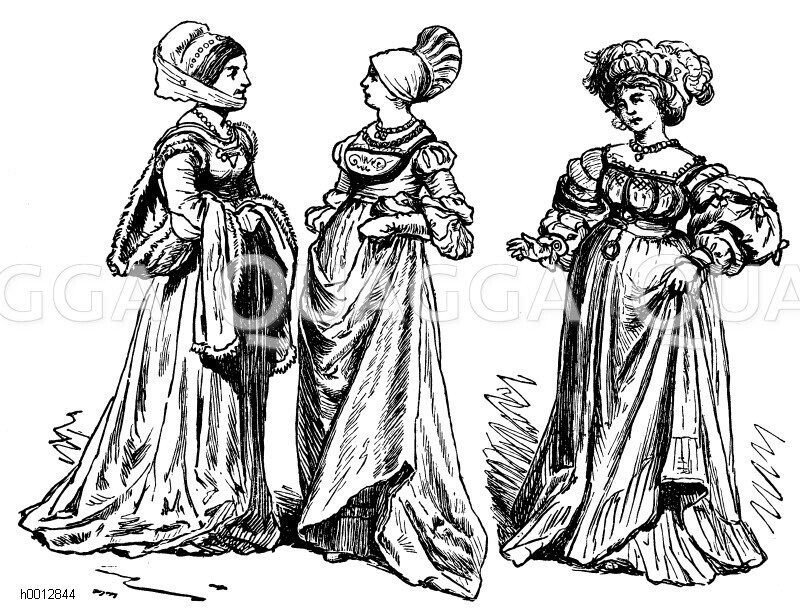 Deutsche Renaissancetracht (1500-1550), Frauen der höheren Stände bis 1530 [Digital]