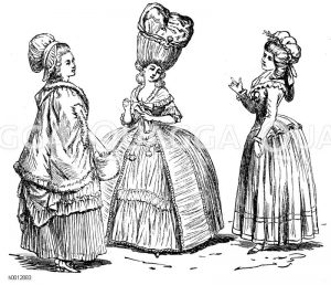 Zopfzeit und Revolutionstrachten (1750-1805), links: 1774, mitte: 1783/84, rechts 1785/86 [Digital]