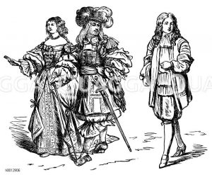 Allongetracht (1650-1720), links: Ludwig XIV. und Maria Theresia, um 1660, rechts: Königlicher Diener, 1667 [Digital]