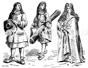 Allongetracht (1650-1720), links: Bauer, gegen 1680, mitte: Tapissier du rei, gegen 1680, rechts: Vornehmer Venezianer in Trauerkleidung, um 1700 [Digital]