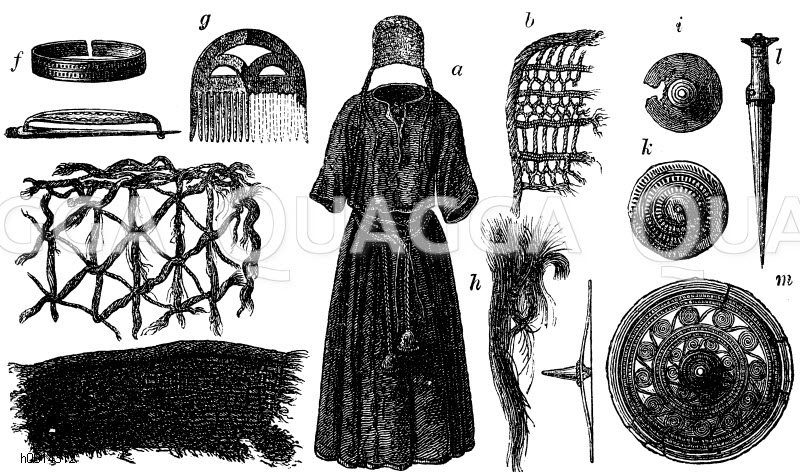 Abbildungen der weiblichen Kleidung aus dem Vorraum der Fundstätte in Borum-Eshöi, Jütland [Digital]