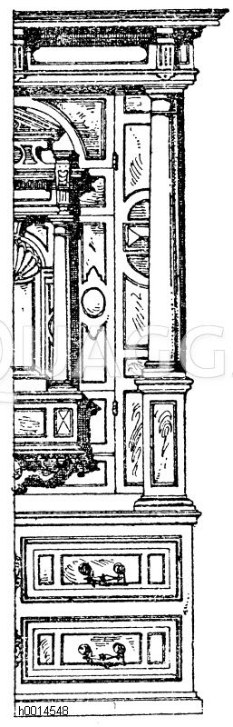Renaissance-Schrank in verschiedenfarbigem Holz. Süddeutsche Arbeit aus dem 16. Jahrhundert. (Formenschatz) [Digital]