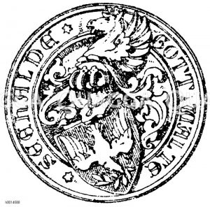 Helmzutaten: Wappen in Siegelform von A. von Werner, 19. Jahrhundert (Josef Viktor von Scheffels Wappen) [Digital]