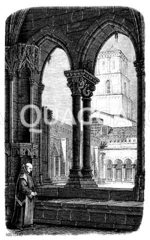 Kreuzgang der Kathedrale zu Arles mit Mönch [Digital]