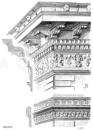 Kranzgesims und Gurtgesims am Palazzo Farnese in Rom [Digital]