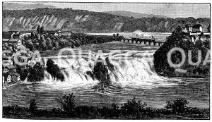 Rheinfall bei Schaffhausen mit Ort Schaffhausen und Schloss Laufen [Digital]
