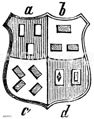Heraldische Billets, a) stehend, b) liegend, c) schräg liegend, d) Späne mit Spänen bedeckt [Digital]