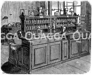Arbeitstisch im chemischen Laboratorium zu Leipzig [Digital]