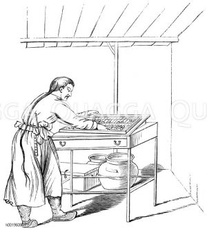 Chinesischer Kaufmann an seiner Rechenmaschine [Digital]