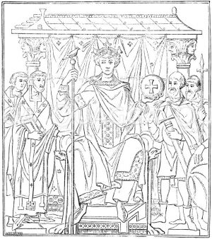 Kaiser Heinrich II. auf dem Thron. Nach einem Miniaturgemälde in einem Evangelienbuch, früher in Bamberg [Digital]