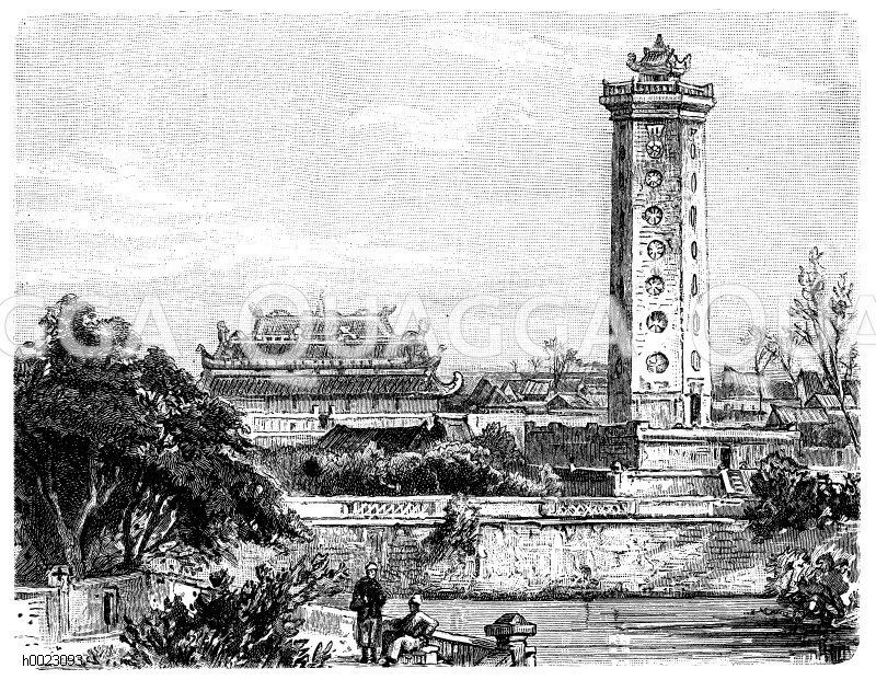 Tempel und Wachturm in Sontai, Tongking [Digital]
