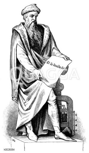 Johannes Gutenberg (ca. 1400–1468), Erfinder des europäischen Buchdruckes, nach dem Gutenbergdenkmal zu Straßburg [Digital]