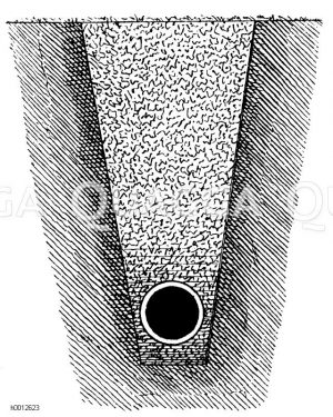 Drainierung mittels Röhren Zeichnung/Illustration