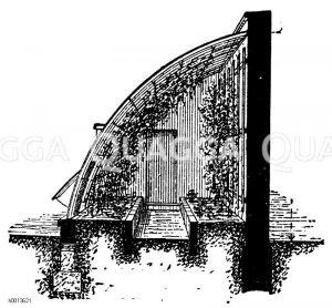 Innere Ansicht eines Weinhauses mit bogenförmigem Dach Zeichnung/Illustration