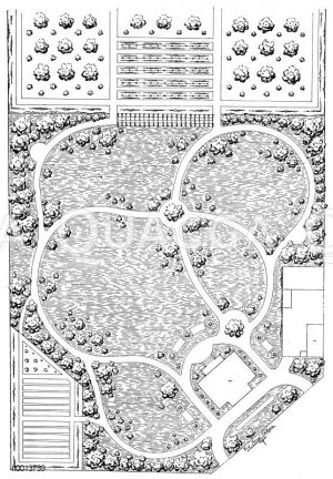 Villengarten mit Obstplantage Zeichnung/Illustration