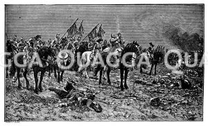 Gustav Adolfs Gebet vor der Schlacht bei Lützen. Gemälde von L. Braun. Photographie-Verlag von Franz Hanfstaengl in München Zeichnung/Illustration