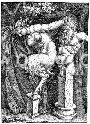 Der lüsterne weibliche Faun. Deutscher Kupferstich des 16. Jahrhunderts nach einer antiken Darstellung. Original im Münchener Kupferstichkabinett Zeichnung/Illustration