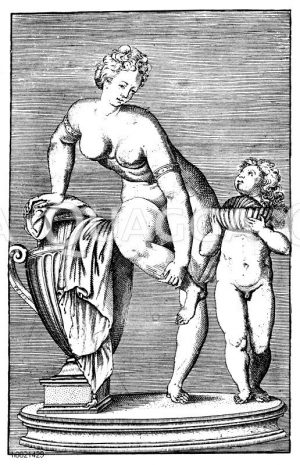 Venus und Amor. Italienischer Kupferstich aus dem 16. Jahrhundert nach einer antiken Darstellung Zeichnung/Illustration