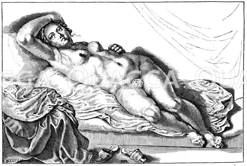 In Erwartung. Französischer Kupferstich des 16. Jahrhunderts Zeichnung/Illustration