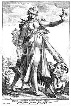 Symbolisierung der Lüsternheit. Deutscher Kupferstich von H. Goltzius aus dem 17. Jahrhundert Zeichnung/Illustration
