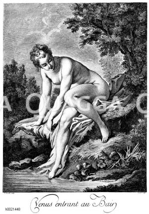 Die badende Venus. Französischer Kupferstich von J.B. Michel nach F. Boucher um 1770 Zeichnung/Illustration