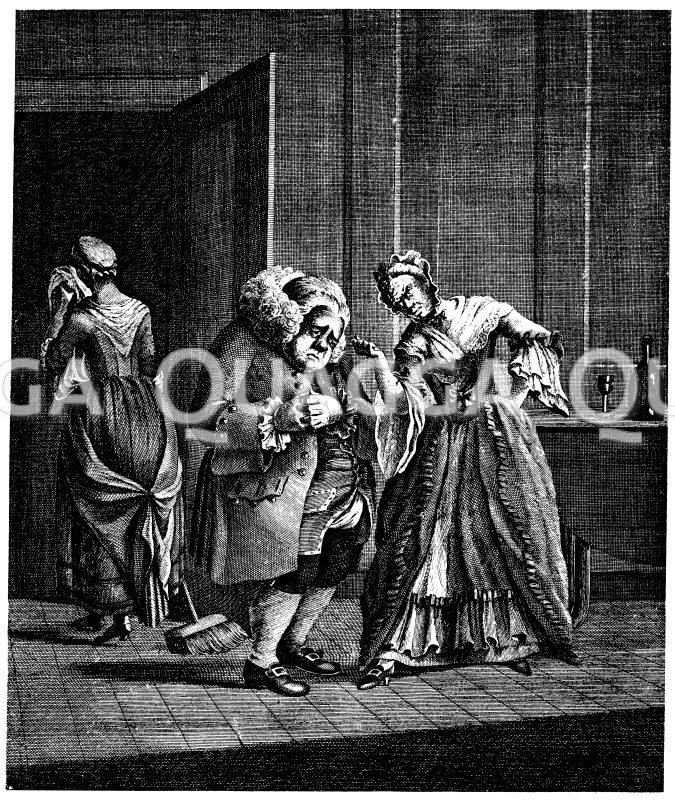 Der ertappte Sünder. Anonymer englischer Kupferstich um 1775 Zeichnung/Illustration