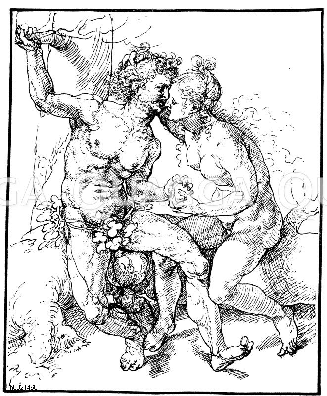 Adam und Eva. Federzeichnung von Mabuse
