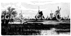 Niederlandische Marschlandschaft: Kanal bei Dordrecht Zeichnung/Illustration