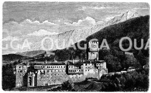 Mönchskloster am Berg Athos (Chalkidike) Zeichnung/Illustration