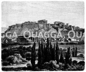 Athen mit Theseustempel und Akropolis Zeichnung/Illustration