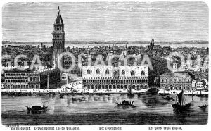 Venedig. von links: Bibliothek, Campanile und die Piazzetta, Dogenpalast, Ponte degla Paglia [Digital]